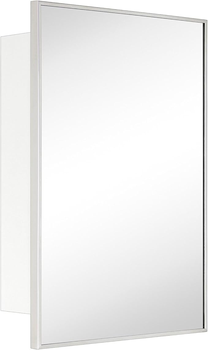 TEHOME 16.5'' x 24'' Polished Nickel Recessed and Surface Mount Bathroom Medicine Cabinet with Mirror Square Cornered Metal Framed Rounded Rectangle Medicine Cabinet Mirror