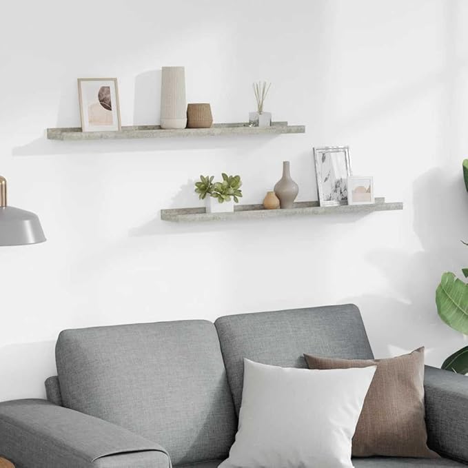 Wall Shelf Set of 2 Floating Shelves, 31.5 Inch Modern Concrete Gray MDF Storage Display Ledge for Living Room, Bedroom, and Home Decor