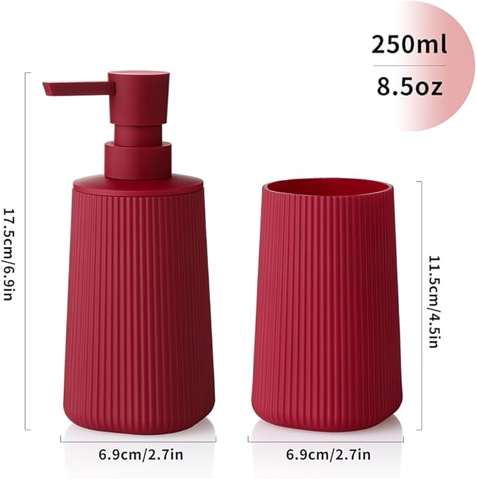 YAUKPH Bathroom Accessories Set 2 Piece Soap Dispenser and Toothbrush Holder for Bathroom Countertop Striped Red