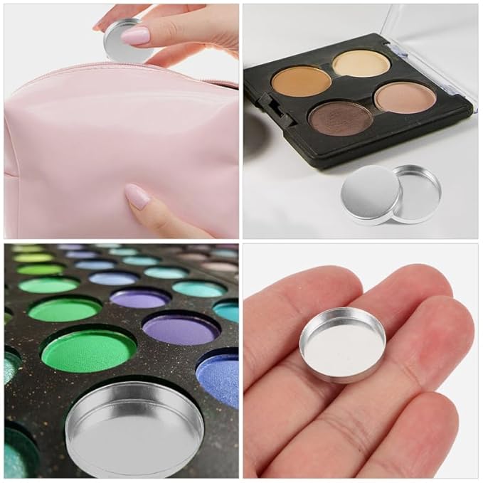VOSAREA 30pcs Empty Round Metal Tin Palette Pans for Cosmetic Eyeshadow Blush and Lipstick 20mm Magnetic Organizer for DIY Makeup and Craft Projects