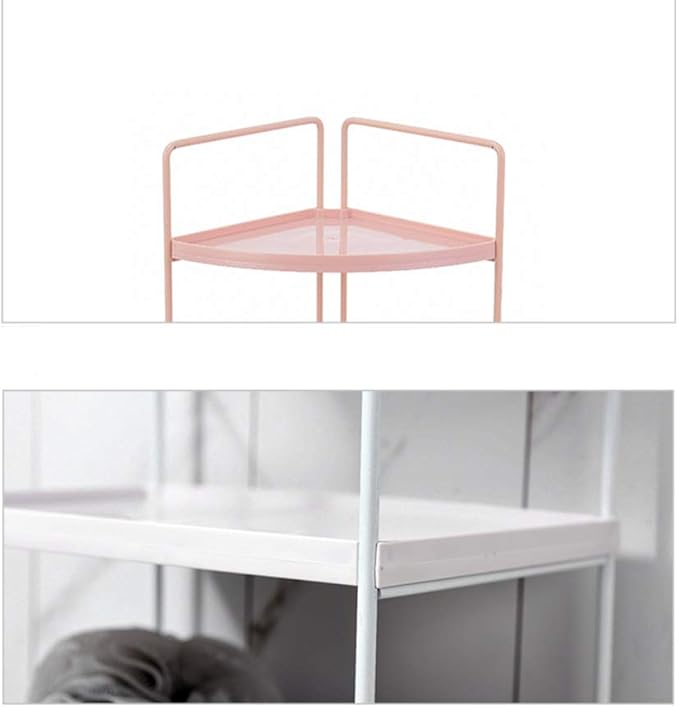 WFF Corner Storage Rack, 3 Levels Open-Save Space-Multi-Purpose Household Organizer Suitable for Bathroom, Office, Bedroom, Living Room (Color : Pink, Size : Rectangle)