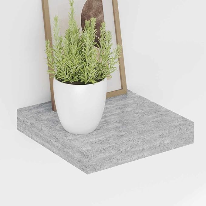 Set of 2 Floating Wall Shelves, Modern Concrete Grey MDF Shelving for Bedroom, Living Room, and Office, Minimalist Display Ledge for Books and Decor, Easy Installation