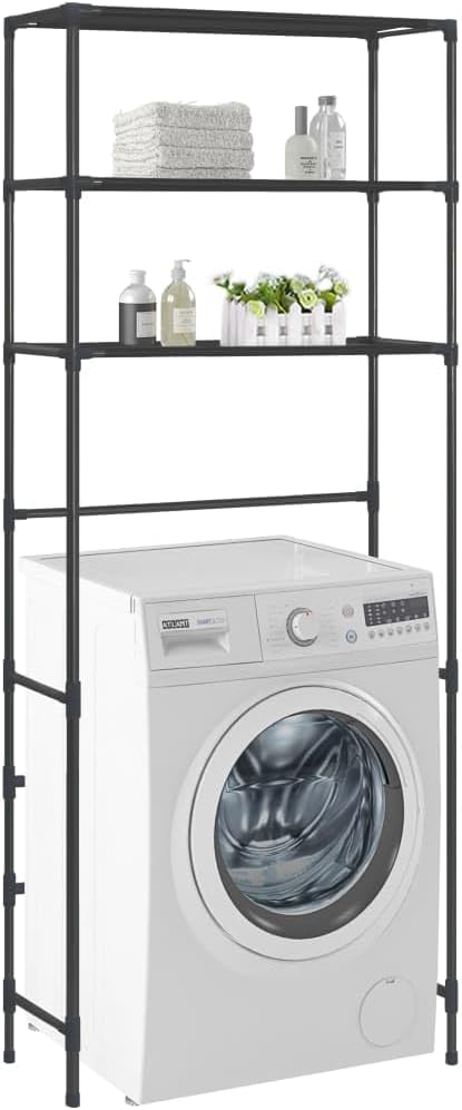 3-Tier Storage Shelf Black Stainless Steel Plastic Non-Woven Fabric, 27.2 in Long 11.0 in Wide Spacious Shelving for Bathroom Laundry Room, Durable Modern Space-Saving Design
