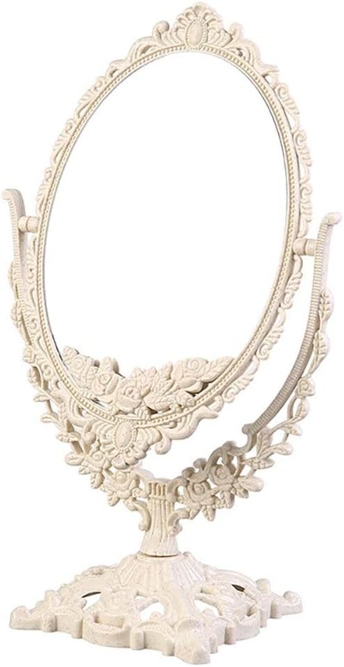 Retro Double Sided Tabletop Makeup Mirror, Oval Swivel Desktop Stand Mirror, 360 Degree Rotation Vintage Two-Sided Makeup Mirror