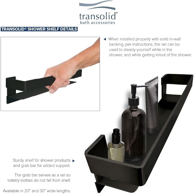 Transolid JGBS30-MB Jocelyn 30-in Grab Bar Shelf, Matte Black