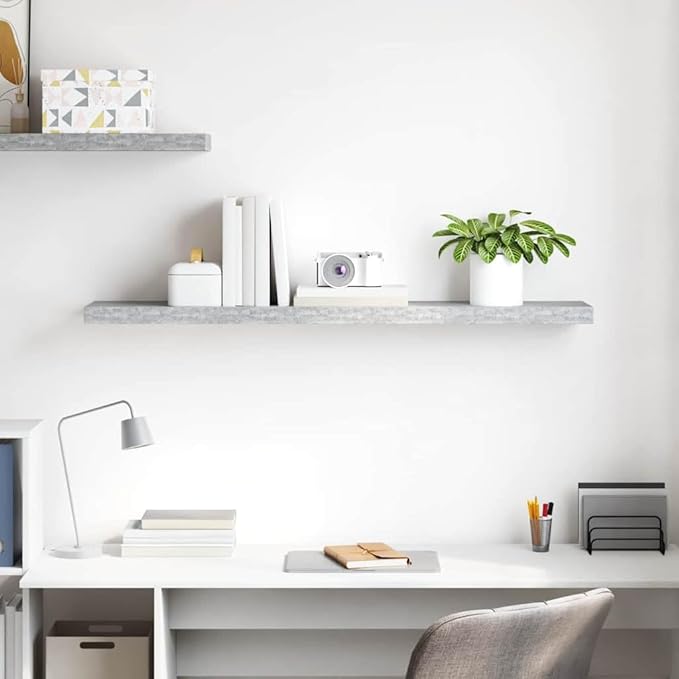 47.2 Inch Floating Wall Shelf, Modern Concrete Grey MDF Shelving Unit for Bedroom, Living Room, Home Office, Invisible Mounting Storage Display Rack