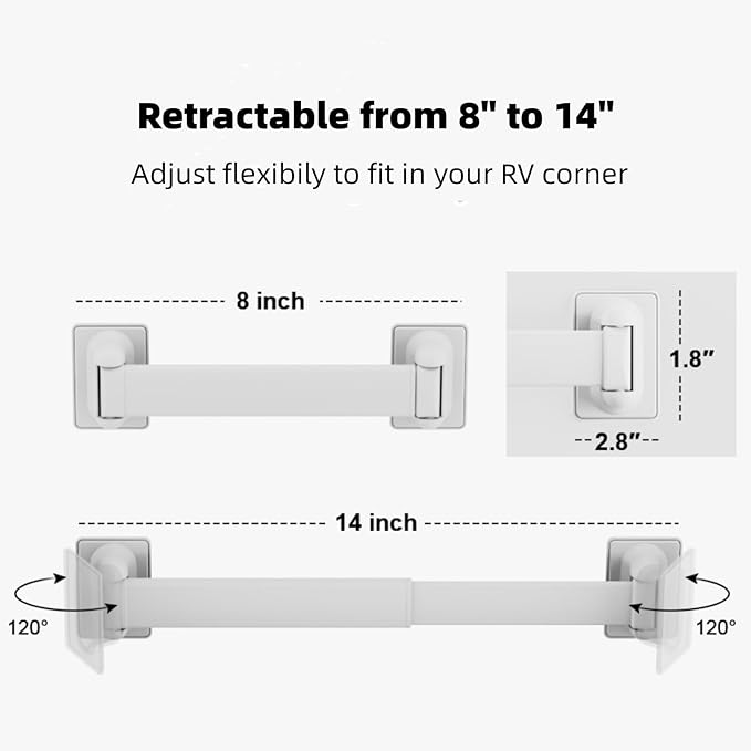 RV Shower Corner Storage Bars 3 Pack, Aluminum Adjustable Camper Shower Shelf Retainer Bars for Bathroom Storage and Organization, RV Essential Accessories for Travel Trailer Inside, 8-14 Inches