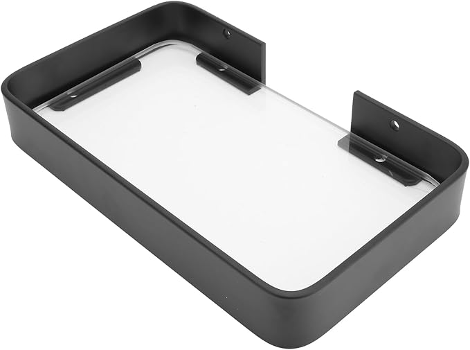 No-Drill Black Bathroom Glass Shelf Bracket Wall Mount Rack Organizer for Shampoo Cosmetics Storage Stylish Floating Corner Shelf for Toiletries Easy Installation Bathroom Wall