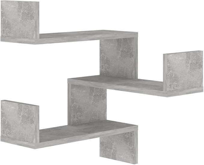 Wall Corner Shelf, Floating Corner Shelves for Living Room Bedroom, 3-Tier Engineered Wood Corner Storage Organizer, Matte Concrete Grey, 15.7x15.7x19.7 in