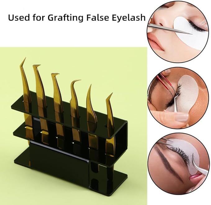 Acrylic Tweezers Holder, 6 Holes Tweezers Stand Display Organizer for Eyelash Extension Supplies Accessories Grafting Beauty Tools (6 Holes Black)