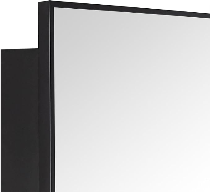 TEHOME 16.5'' x 24'' Black Recessed and Surface Mount Bathroom Medicine Cabinet with Mirror Matt Black Square Cornered Metal Framed Rounded Rectangle Medicine Cabinet Mirror