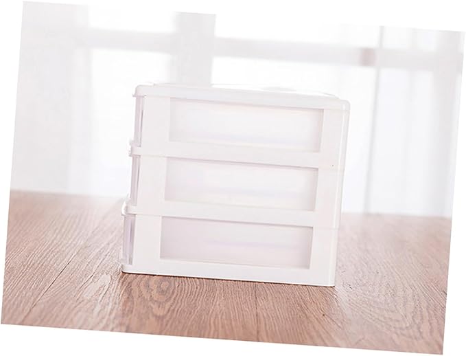 Beige Plastic Storage Box with Handle Translucent Desktop Organizer for Sundries Cosmetic Holder Lightweight Portable for Home Office Use