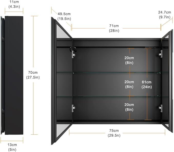 KWW LED Lighted Bathroom Medicine Cabinet with Sockets & USBs, Defogger, Dimmable, 3 Color Light Makeup Mirror, Easy to Install, Wall Mounted Cabinet (2 Door-30 * 28)
