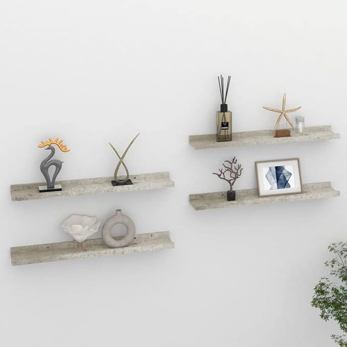 Concrete Gray Wall Shelves Set of 4 Industrial Floating Shelves 23.6 inch for Living Room Bedroom Storage Display Organizer with 11lb Load Capacity