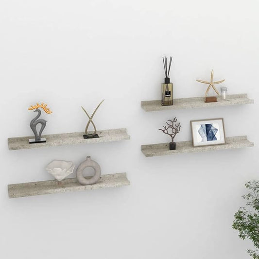 Concrete Gray Wall Shelves Set of 4 Industrial Floating Shelves 23.6 inch for Living Room Bedroom Storage Display Organizer with 11lb Load Capacity