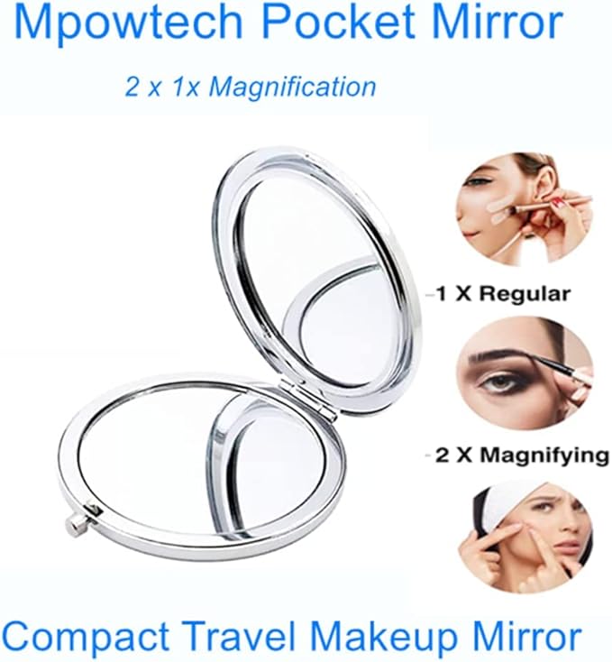 Magnifying Compact Mirror for Purse - 1x/2x Magnification Travel Makeup Mirrors,Small Flower Pocket Mirrors,Handheld 2-Sided Portable Cosmetic Mirror,Compact Mirror for Gift