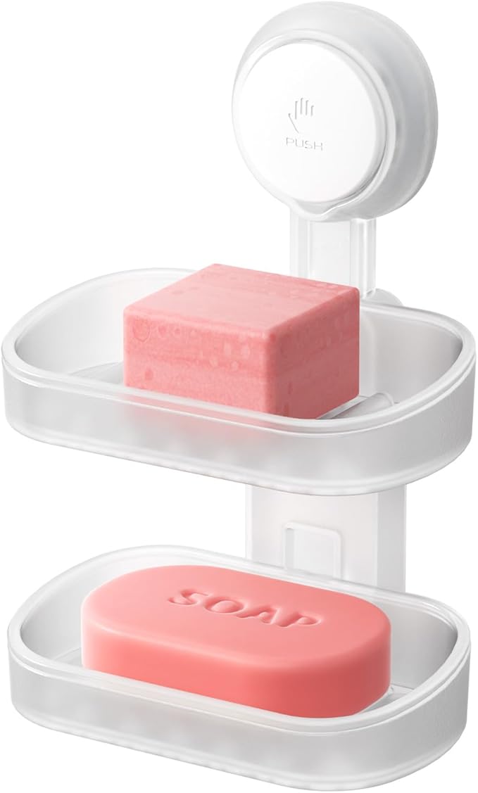 TAILI Soap Holder Soap Dish for Shower, Suction Cup Soap Holder for Shower Wall, Bathroom Accessories, Removable Strong Hold Soap Saver, Drill Free Double Soap Dish, Clear 2 Layer