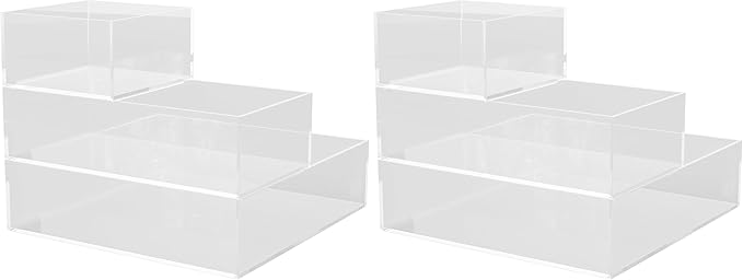 Martha Stewart Brody Desktop Storage Organizer, Stack and Slide Plastic Organizer Tray, Organizer for Office, Kitchen, or Vanity, 1-S, 1-M, 1-L (Pack of 2)