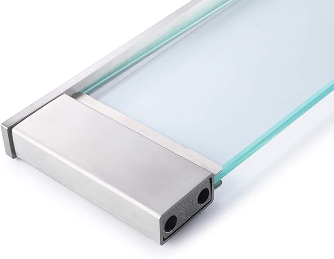 QT Modern Bathroom Glass Shelf - Wall Mounted, Brushed Finish, Made from Stainless Steel, Water and Rust Proof, Easy to Install