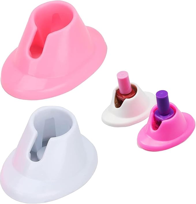 2 Pcs Pink & White Silicon Nail Polish Bottle Holder Nail Polish Stand Anti-Spill Nail Art Organizer Display Manicure Tools for Salon Design Polish,Foot, Hand and Nail Care
