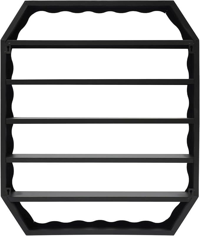 Metal Wall Mounted Nail Polish Storage Racks 3 Pcs, Cosmetic Multi-Tiers Display Case, Lipstick Perfume Essential Oil Organizer Octagonal Floating Shelf for Home Spa Nail Salon Shop (Black)