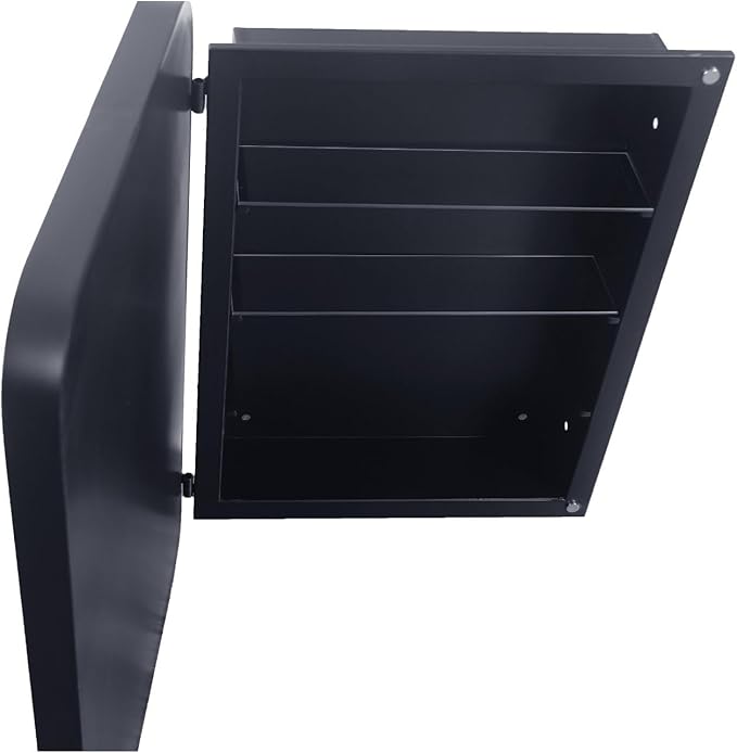16 x 24 Inch Rounded Rectangle Medicine Cabinet with Mirror and Black Metal Frame for Bathroom, Recessed or Surface Wall Mount Cabinet with 2 Adjustable Glass Shelves, Matte Black