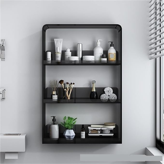 Acrylic Multi-Layer Wall Storage Rack | Bathroom Shelf, Bookshelf & Cosmetic Organizer for Bedroom, Bathroom & Study(Color:Black)