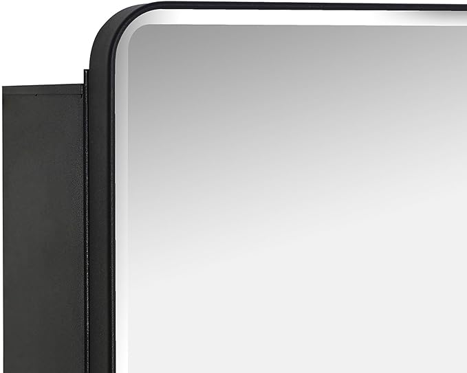 IDYLLOR Black Bathroom Mirror Medicine Cabinet with Round Corner Framed Door and Beveled Edge Mirror 15 x 25 inch, Recessed or Surface Mount, with Adjustable Glass Shelves