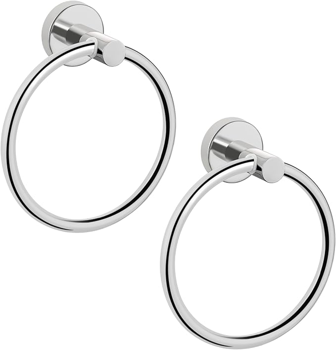Towel Ring, Bathroom Hardware Accessories, Wall-Mounted Towel Ring, Simple Round Stainless Steel Towel Rack, for Bathroom Kitchen (Chrome 2 Pack)