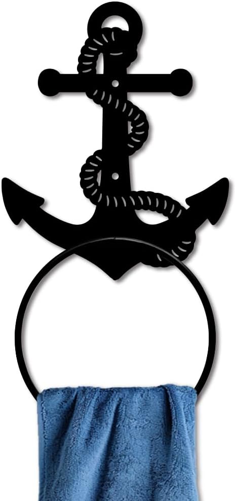 MAYJOYDIY Metal Towel Ring Boat Anchor Rope Metal Hand Towel Holder Vintage Nautical Theme Wall Mounted Rope Towel Rack Solid Anchor Towel Ring for Hanging Towel Home Bathroom Wall Decoration