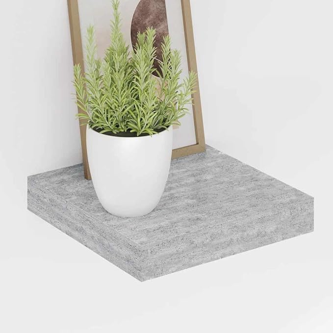 Floating Wall Shelves Set of 2, Invisible Mounting Modern Display Shelves for Living Room Bedroom Office, Concrete Gray 9.1x9.3x1.5 Inch MDF Board for Decor Books Plants