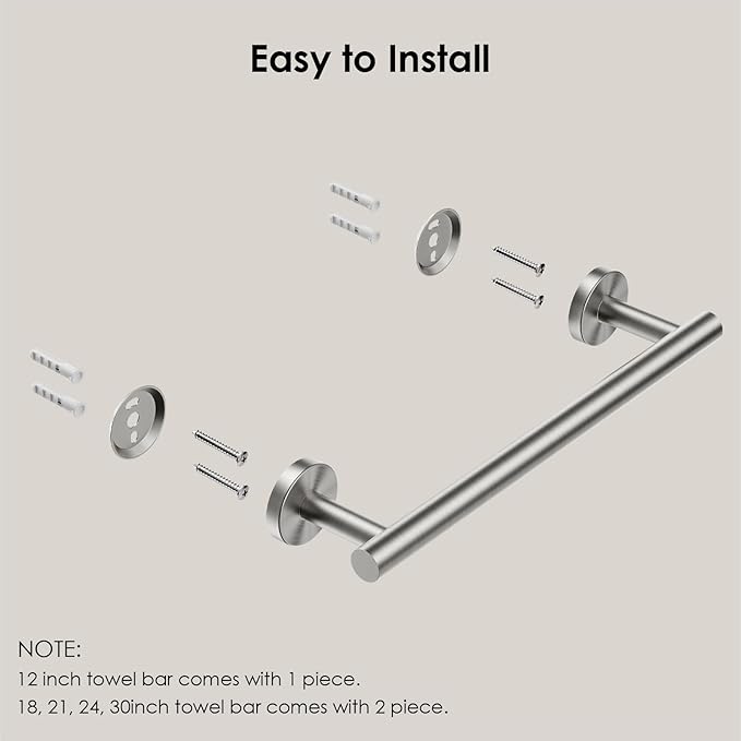 FORIOUS Towel Bar Wall Mounted, Stainless Steel Towel Racks for Bathroom, Includes Wall Mounting Hardware (Brushed Nickel, 14 Inch)