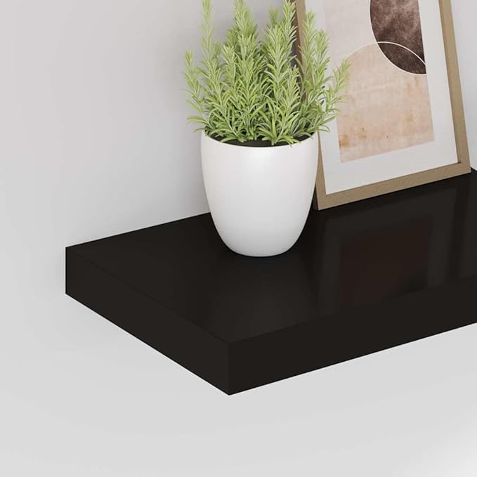 Floating Wall Shelves Set of 2, Invisible Mounting Modern Display Shelves for Living Room Bedroom, Black 15.7x9.1 Inches, Sturdy MDF and Metal for Books Decor Photos