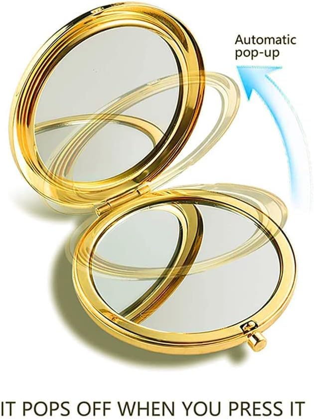 Gold Magnifying Compact Mirror for Purse - 1x/2x Magnification Travel Makeup Mirror 2.76 inch Double-Sided Mini Folding Mirror,Cute Small Pocket Mirror for Gift,Travel Essentials