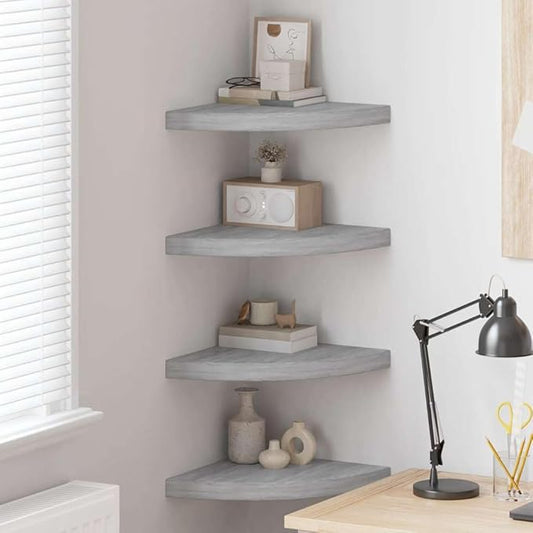 Wall Corner Shelf Set of 4, Concrete Grey Floating Shelves for Living Room Bedroom Office, Decorative MDF Storage Organizer for Small Spaces, 13.8 Inch