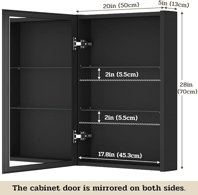Spliceable Modular Bathroom Medicine Cabinet with Soft Close Doors with Glass on Both Sides, Reversible Wall Mounted Mirror (28" L x 20" W)