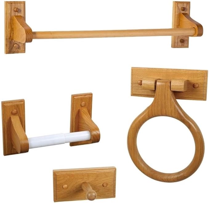 Pemberly Row 4-Piece Wood Bathroom Hardware Set in Honey Oak