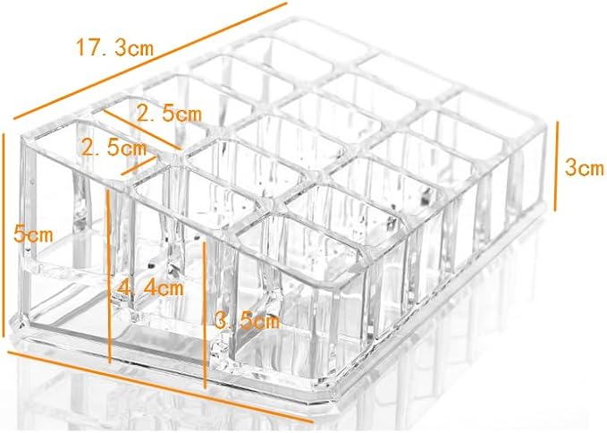 Kamay's Acrylic Transparent Rectangular 18 Grids Lipstick Nail Polish Eyebrow Brush Display Rack (SF-18 Grids)