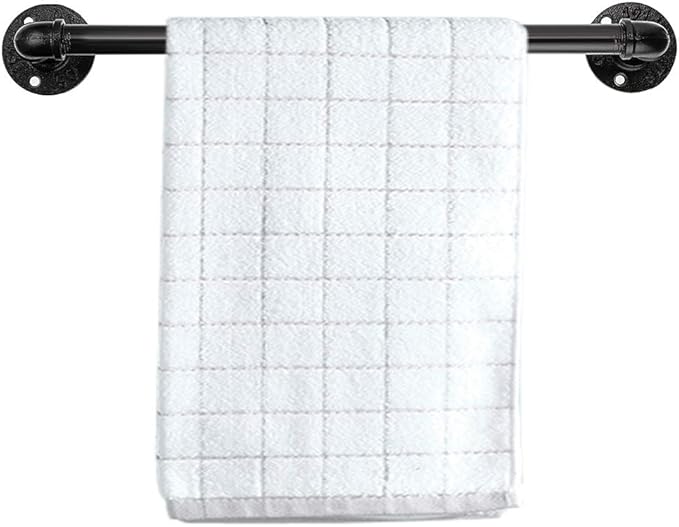 Sumnacon 16 Inch Industrial Iron Pipe Towel Rack Holder - Heavy Duty Rustic Hand Towel Bar, Vintage Style Grab Bar/Door Handle for Bathroom, Kitchen with Screws, Black