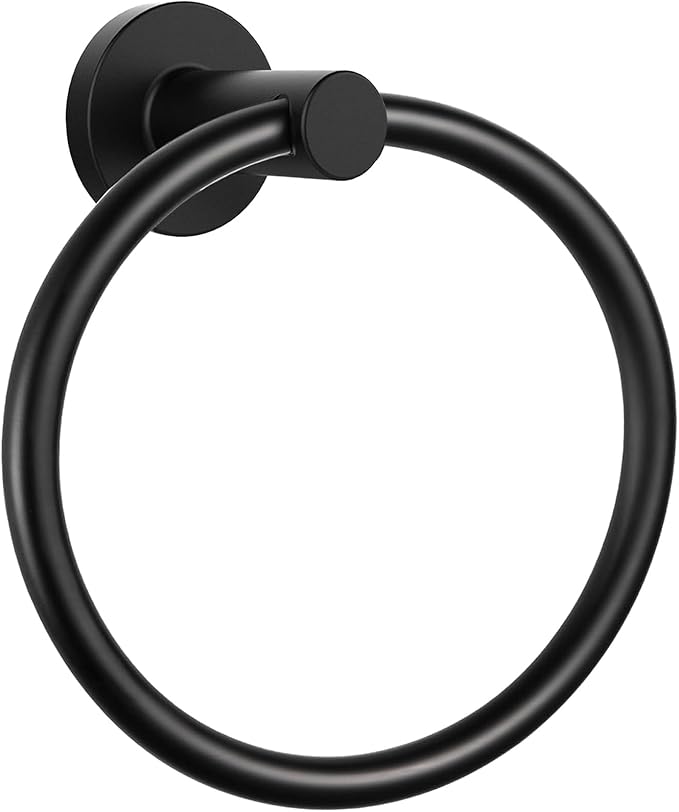 WOOPHEN Hand Towel Ring, Thicken Stainless Steel Bath Towel Holder Modern Round Towel Hanger Wall Mounted for Bathroom, Kitchen (Matte Black)