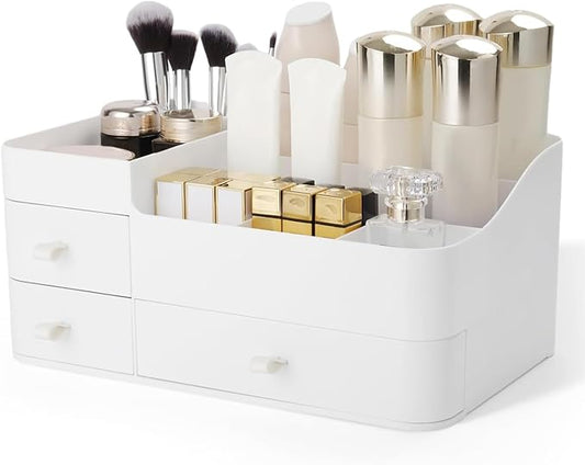 BTremary Makeup Organizer for Vanity, Large Capacity Desk Organizer with Drawers for Cosmetics, Lipsticks, Jewelry, Nail Care, Skincare, Ideal for Bedroom and Bathroom Countertops