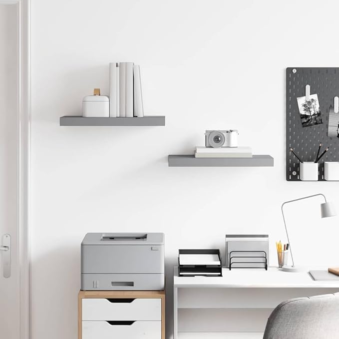 Floating Wall Shelves Set of 2, Modern Gray Display Shelves with Invisible Mounting, 19.7x9.1 Inches, Honeycomb MDF and Metal for Living Room, Bedroom, Office, Holds 15.4 lbs Each for Books Decor
