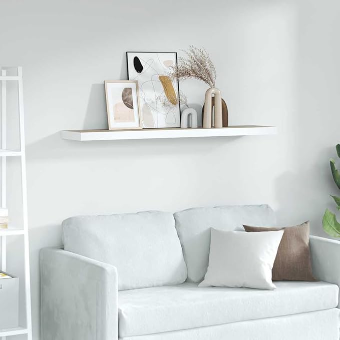 Floating Wall Shelf 47.2 Inch Oak and White Modern Wood Display Shelf for Living Room Bedroom Invisible Mounting Shelves for Books and Collectibles