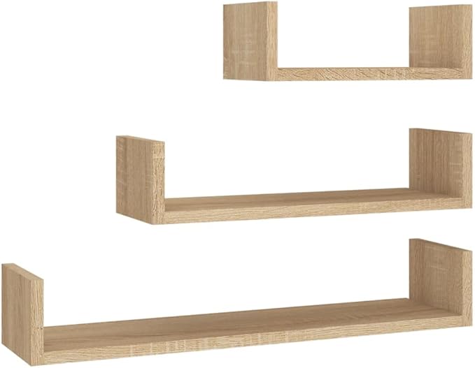 Set of 3 Floating Shelves, Sonoma Oak Engineered Wood Wall Mounted Storage Display Racks for Bedroom, Living Room, Kitchen, Small, Medium, Large
