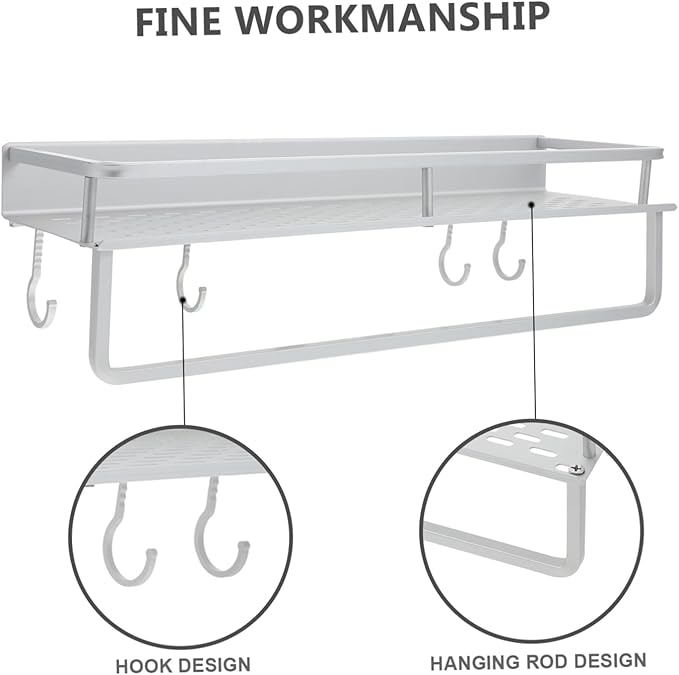 SHOWERORO Bathroom Decor Wall Shelves for Bathroom Wall-Mounted Storage Rack No Punching Glue Installation Aluminum Material Sturdy
