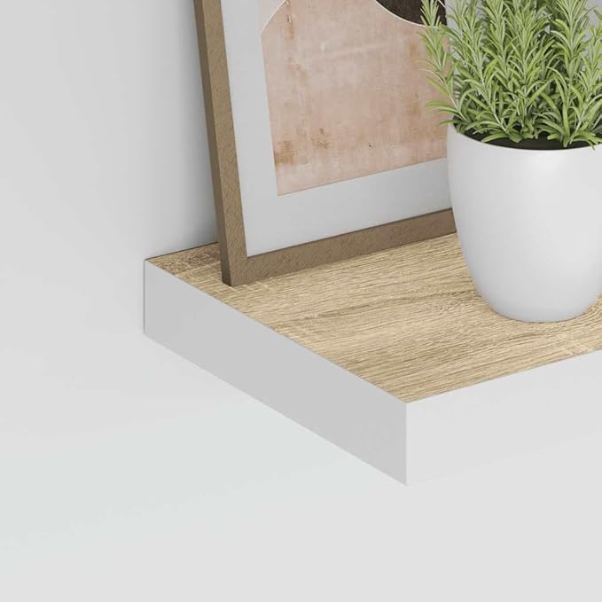 Floating Wall Shelf Modern Honeycomb Design Oak and White MDF Decorative Wall Mounted Display Shelves for Living Room Office 9.1 x 9.3 x 1.5 Inch