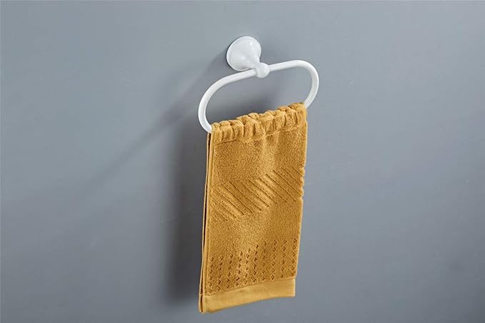 Flybath Oval Towel Ring Antique Brass Hanger Hand Towel Holder for Bathroom Kitchen Accessories Wall Mounted, White Finish
