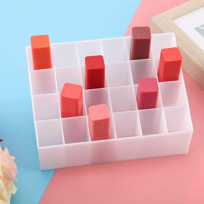 ZJchao Lipstick Organizer, Lipstick Holder 24 Grids Lipstick Holder Lip Gloss Organizer Cosmetic Organizer Makeup Storage for Lipstick And Makeup Tool Stably (White)