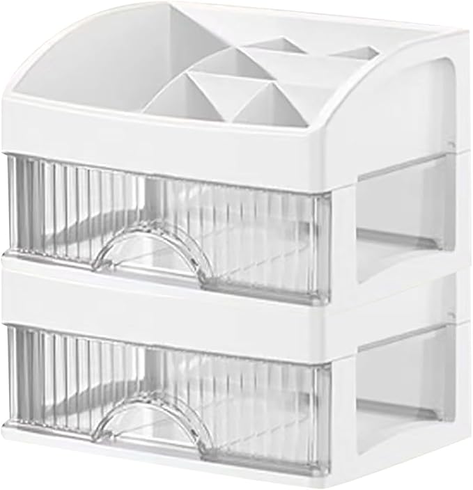 Makeup and Jewelry Organizer-Multilayer Transparent Drawer Storage,Desk Drawer Organizer-Cosmetics Jewelry Storage Cabinet,Desktop Rack for Stationery | Household Storage,for School Home (white, M)