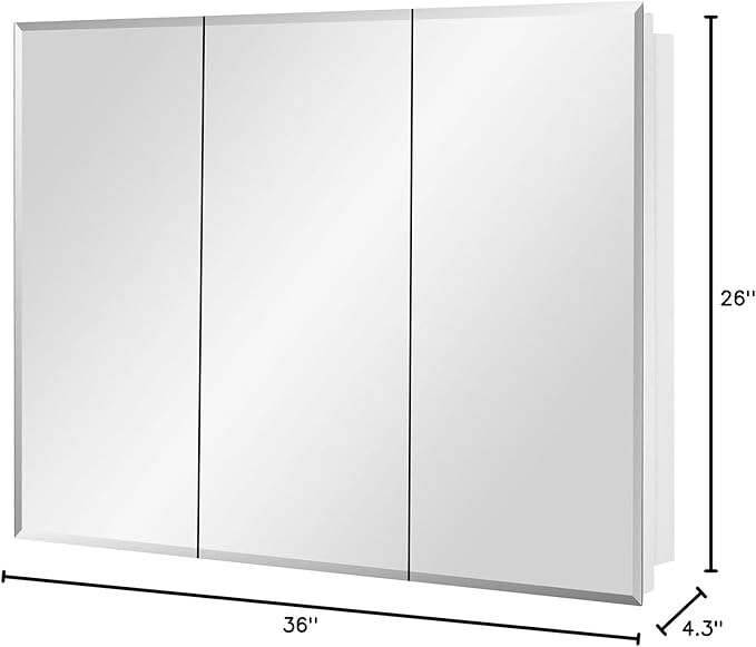 IDYLLOR Bathroom Medicine Cabinet with Beveled Edge Mirrored Door 36 x 26 inch, Recessed or Surface Mount, with Adjustable Glass Shelves
